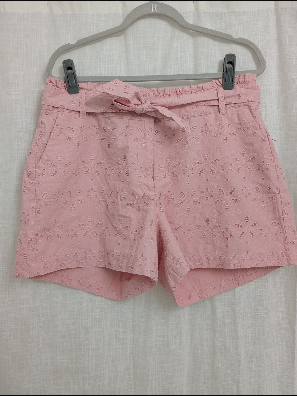 Crown & Ivy Pink Eyelet Tie Waist Shorts Size 12 NWT